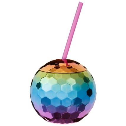 Disco ball cup with straw