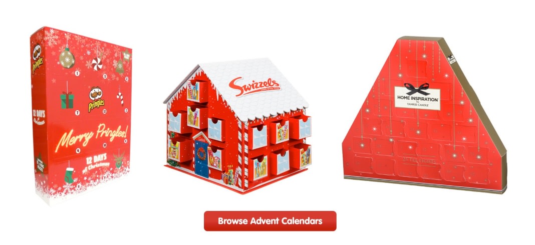 A selection of B&M's unique advent calendars, from Pringles crisps to Yankee Candle fragrances.