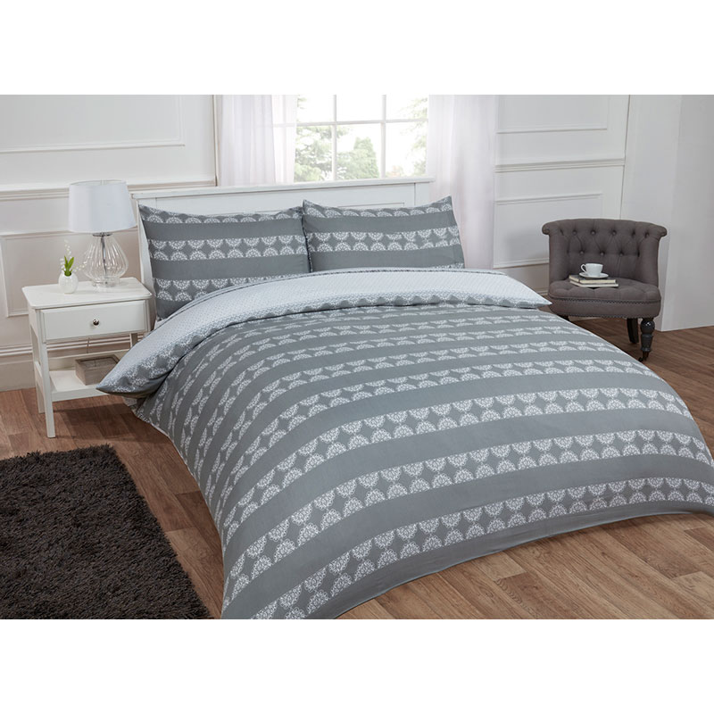 Textured Stripe Double Duvet Set Twin Grey Bedding B&M