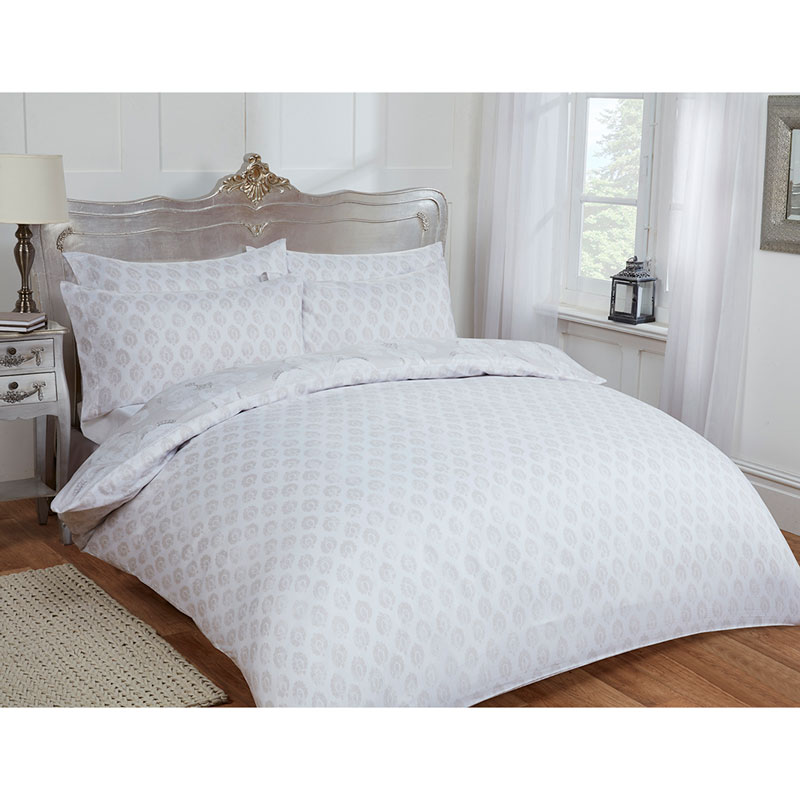 Damask Double Duvet Set Twin Natural Bedding B&M