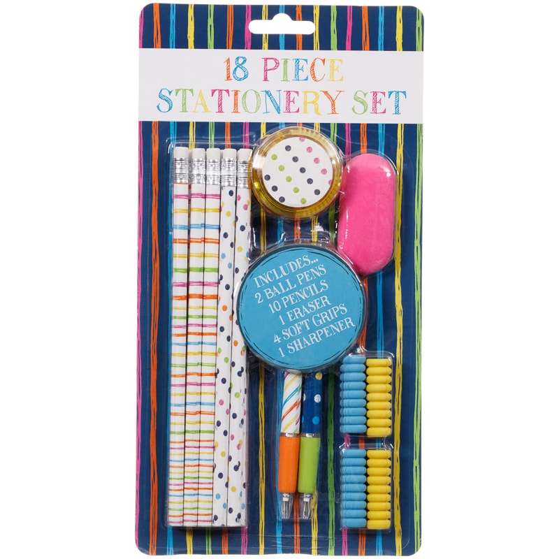 Stationery Set 18pc Kids Stationery Pencils B&M