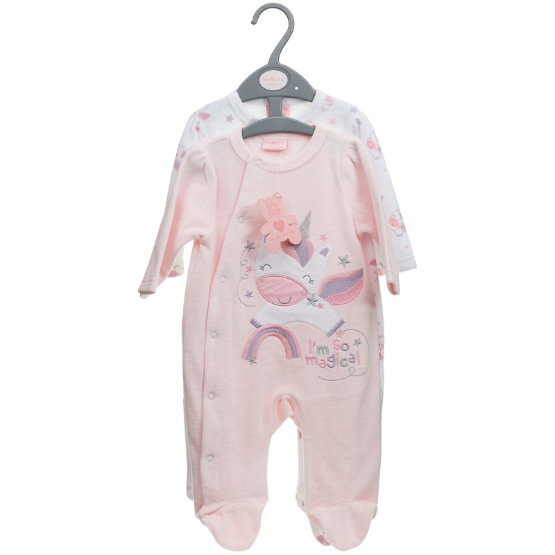 Baby Velour Sleepsuit 2 Pack Pink Baby Clothing B&M