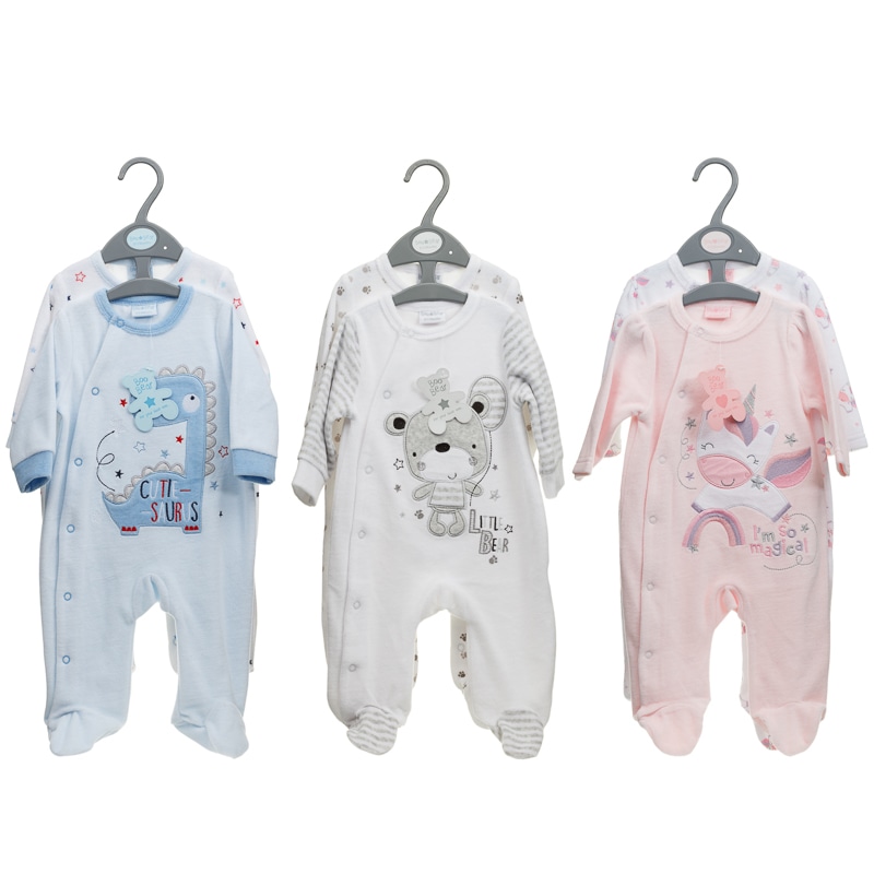 Baby Velour Sleepsuit 2 Pack Pink Baby Clothing B&M