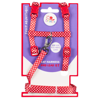 Kittykins Cat Harness & Lead Set - Red Polka Dot