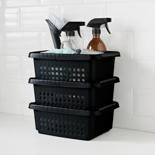 Set of 3 Storage Stacking Baskets - Black