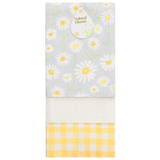 Natural Bloom Daisy Printed Tea Towels 3pk