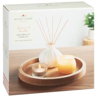 Rustic Charm Reed Diffuser & Candle Set 3pc - Jasmine & Vanilla