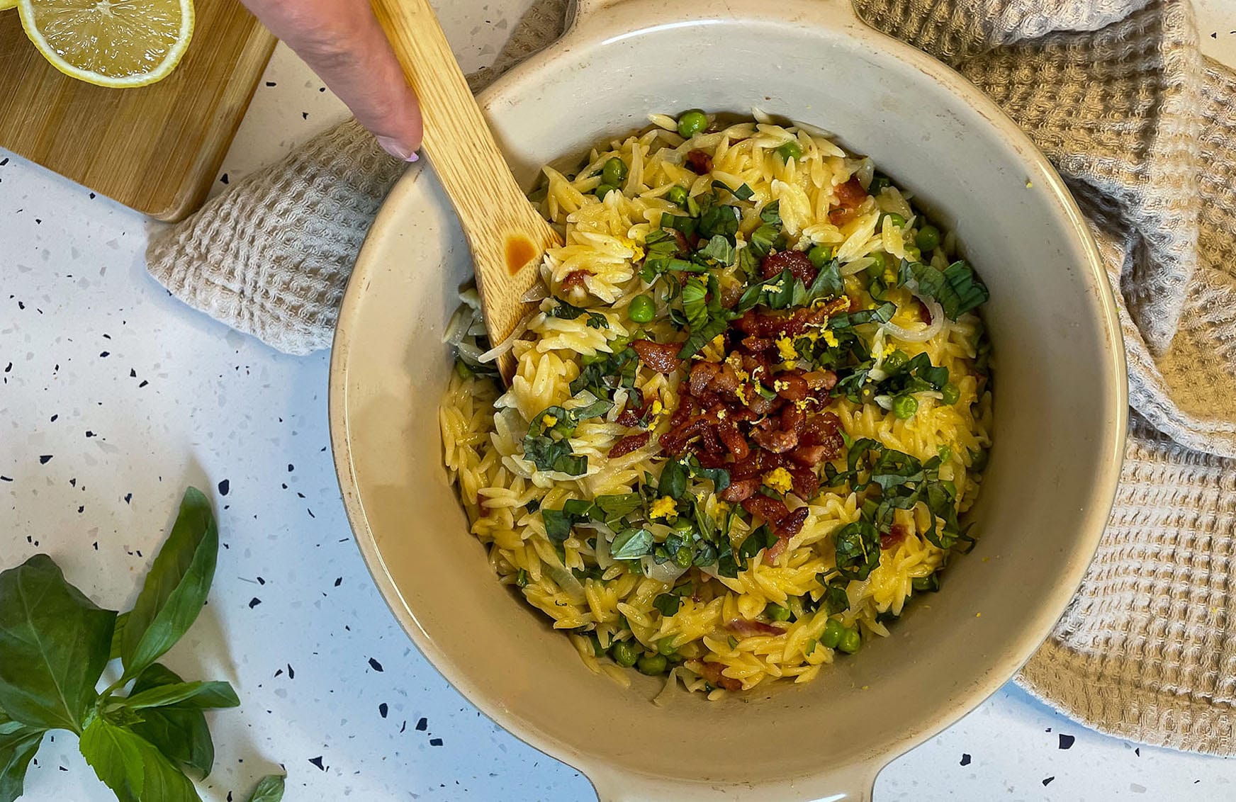 Quick Creamy Orzo With Peas, Bacon and Basil Recipe B&M Stores