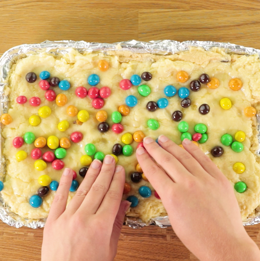 M&M Cookie Dough Stuffed Fudge