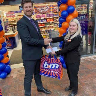 B&M store staff were delighted to welcome local charity Newlife Cannock. The charity received £250 worth of B&M vouchers for taking part in B&M's special day.