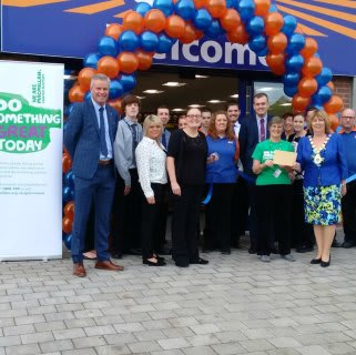 Mayor of Newtownards, Alderman Deborah Girvan joins Cynthia Cherry, Regional Co-ordinator for McMillan Cancer Care at B&M's store opening. The latter gratefully received £250 worth of B&M vouchers on behalf of the charity, as a thank you for taking part.