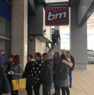 B&M's first customers queue in anticipation of the opening of its new Kirkcaldy store, located at Fife Central Retail Park.