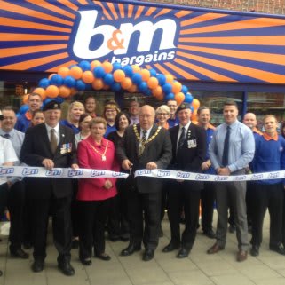 Lord Mayor of King's Lynn, Councillor David Whitby and Mrs Linda Whitby we're B&M's special guests for the day. Lord Mayor Whitby cut the ribbon at the opening, while Mike Taylor -representing local charity Bridge for Heroes- received £250 worth of B&M vouchers.
