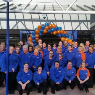 The B&M Neath store team pose in front of their new Home Store & Garden Centre on Riverside Drive.