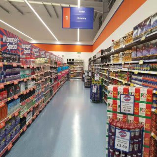 The 1st Aisle of B&M Anglia, ready for shoppers to browse on opening day.
