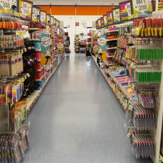 A glimpse down the Back to School aisle of B&M's new store in Baglan Bay, Port Talbot.