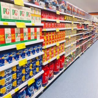 B&M's new Hitchin store stocsk a comprehensive selection of grocery items, from tea bags and coffee to biscuits and canned goods.