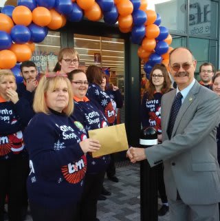Mr David Llewellyn from Kings Lynn Hospital Radio was B&M's special guest for the day and gratefully received £250 worth of B&M vouchers, as a thank you