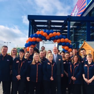 The store team at B&M's newest store in Wolstanton pose in front of their wonderful new Home Store & Garden Centre, located on at Wolstanton Retail Park.