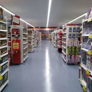B&M Pwllheli's aisles before the first wave of customers arrive.