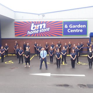The store team at B&M's newest store in Kidderminster (Spennells) pose in front of their wonderful new Home Store & Garden Centre, located located out of town at Kidderminster Industrial Estate, Spennells Valley Road.