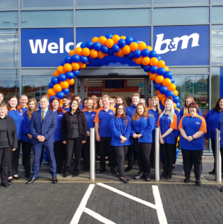 B&M Livingston's store team pose in front of the new B&M Home Store & Garden Centre, Almondvale Business Park.