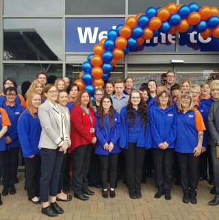 B&M Daventry's store team pose outside their new store at Abbey Retail Park.