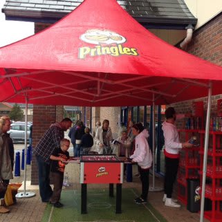 B&M Stores Aberystwyth store opening. Pringles promo.