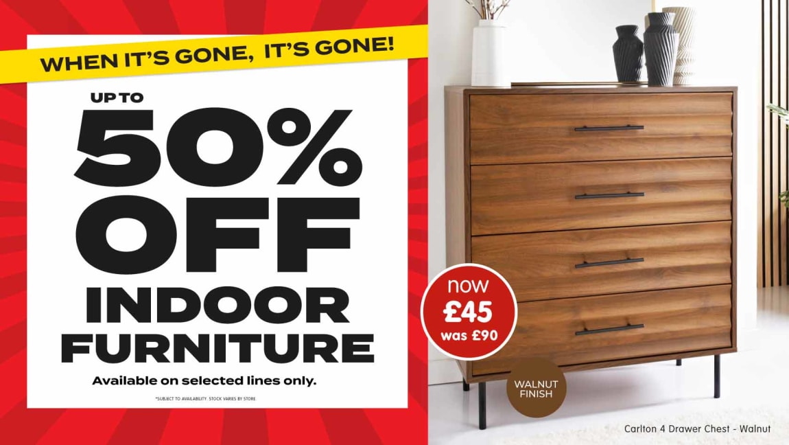 Up to 50% Off Indoor Furniture at B&M.