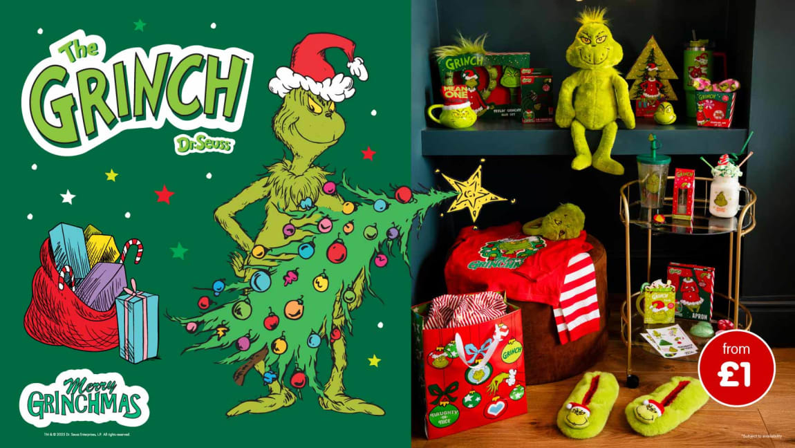 The Grinch at B&M. Cat banner.