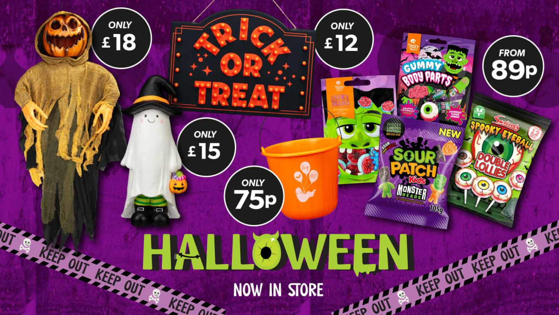 B&M Halloween Decorations & Confectionery.