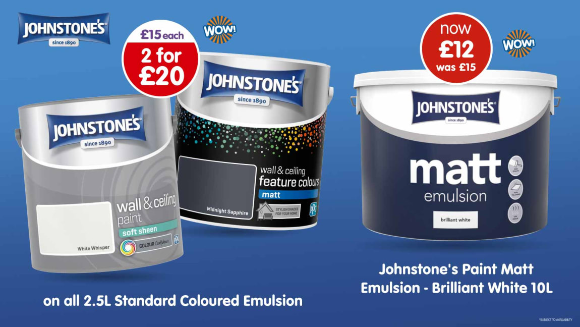 Save on Johnstone's Paint at B&M. Cat banner.