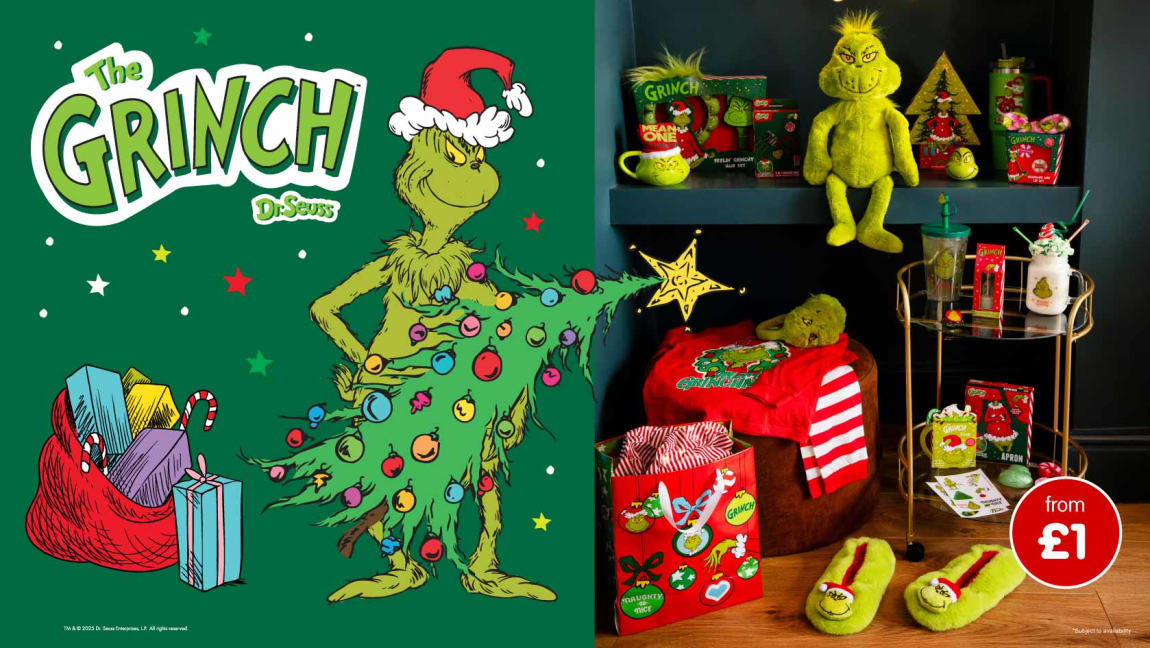 The Grinch at B&M. Cat banner.