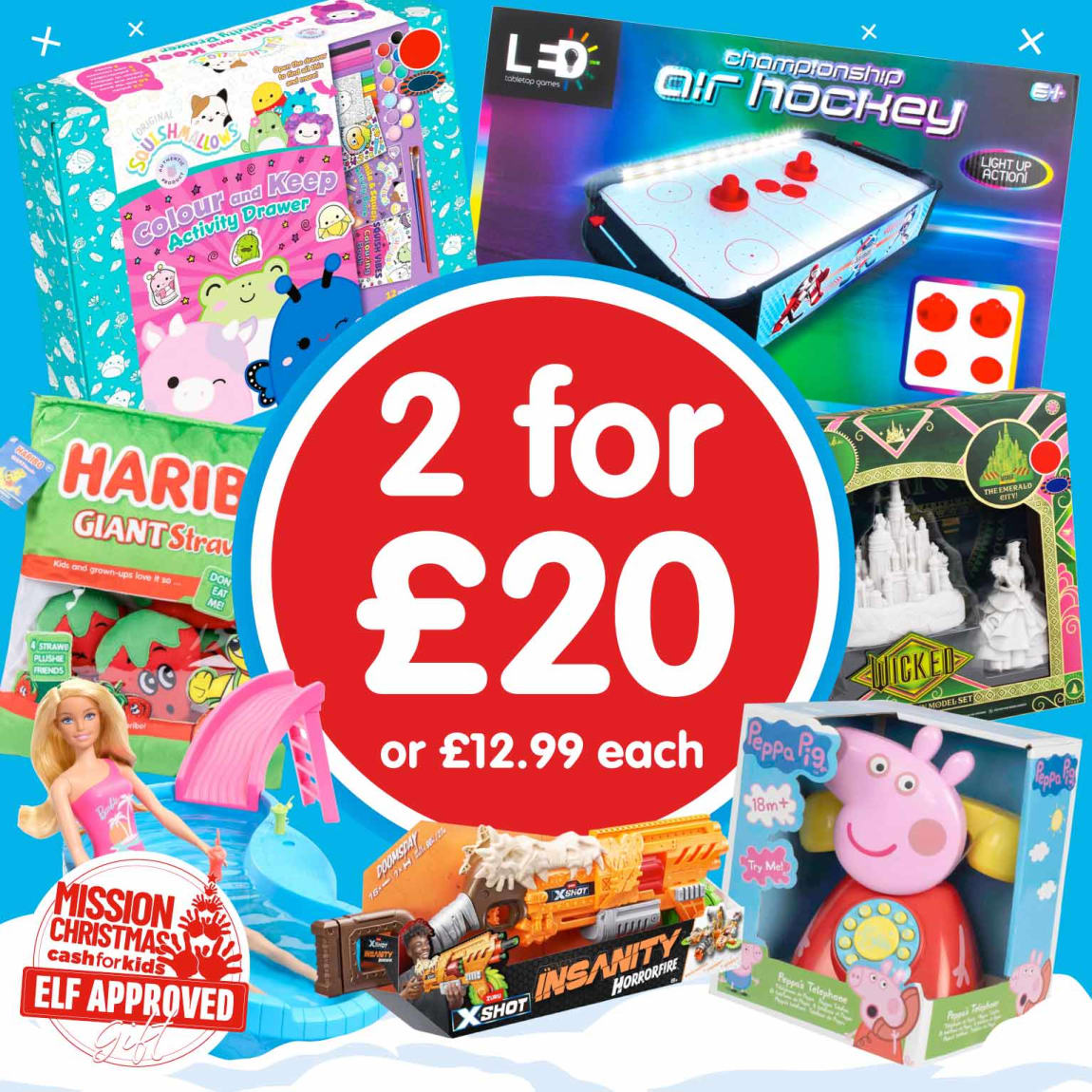 2 for £20 Toys at B&M. Square.