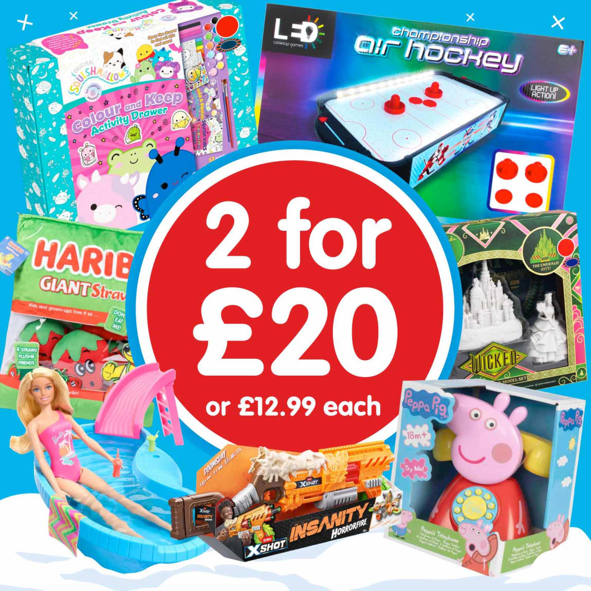 2 for £20 Toys at B&M. Square.