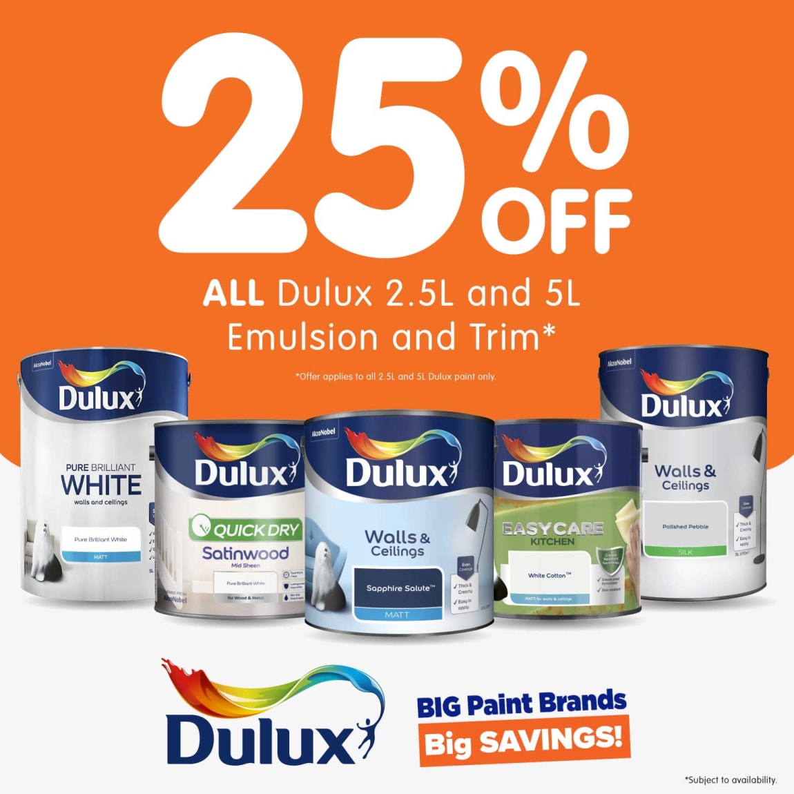 25% Off Dulux 2.5L and 5L at B&M.
