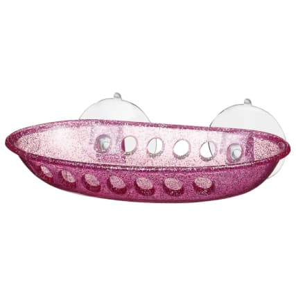 soap suction pink bathroom glitter dish
