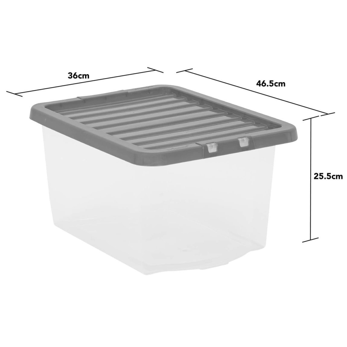 Clear Storage Box with Lid 30L Grey Storage Boxes B&M