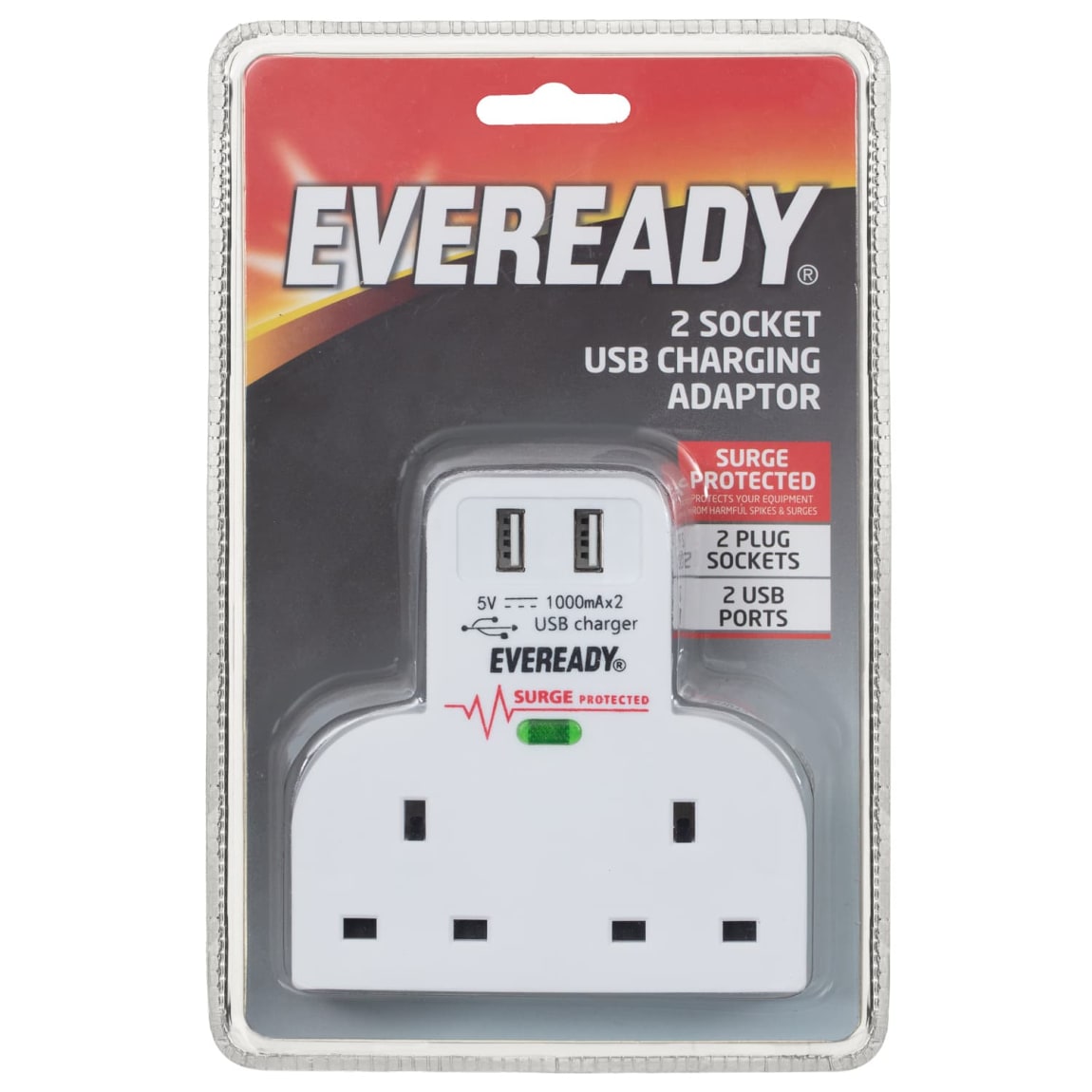 Eveready 2 Socket Extension Lead with 2 USB Chargers B&M