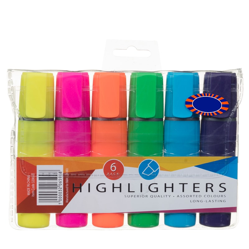 Highlighter Pens 6pk Pens & Pencils, Stationery B&M