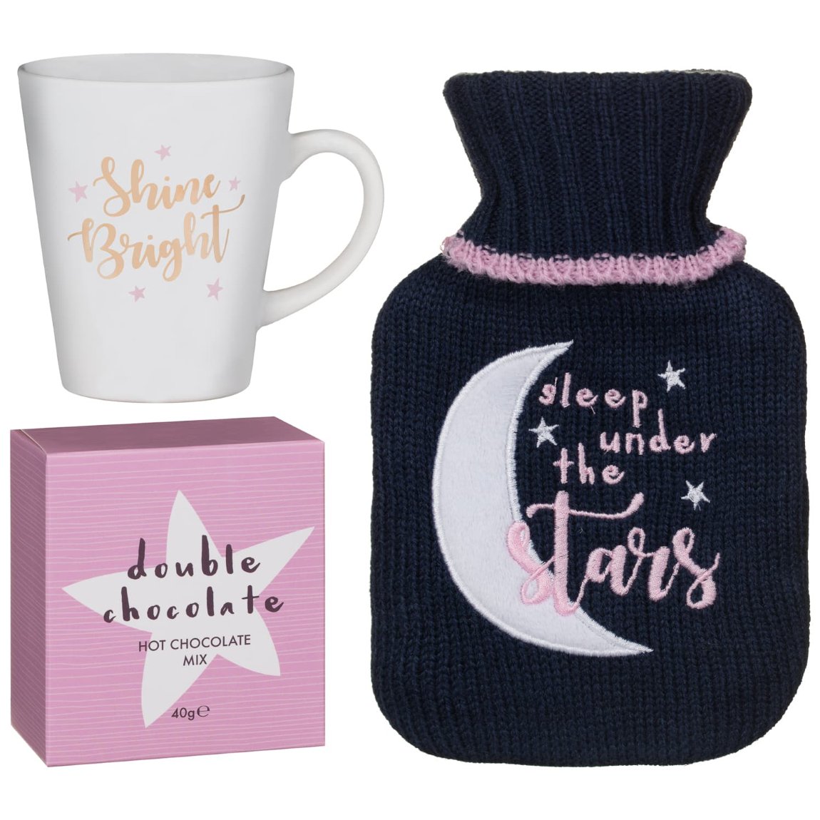 Hot Water Bottle & Hot Chocolate Gift Set Shine Bright