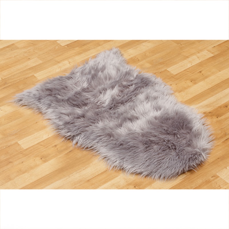 Faux Sheepskin Rug 60 x 90cm Grey Home Decor Rugs B&M