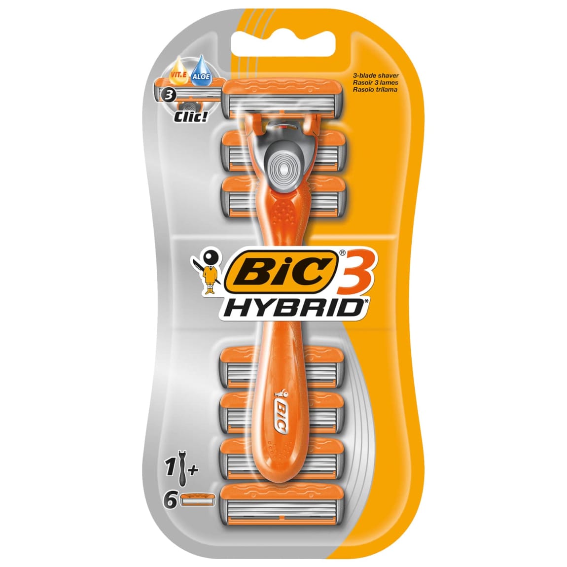 BIC 3 Hybrid Men's Razor Kit 1 Handle & 6 Blades Shaving B&M