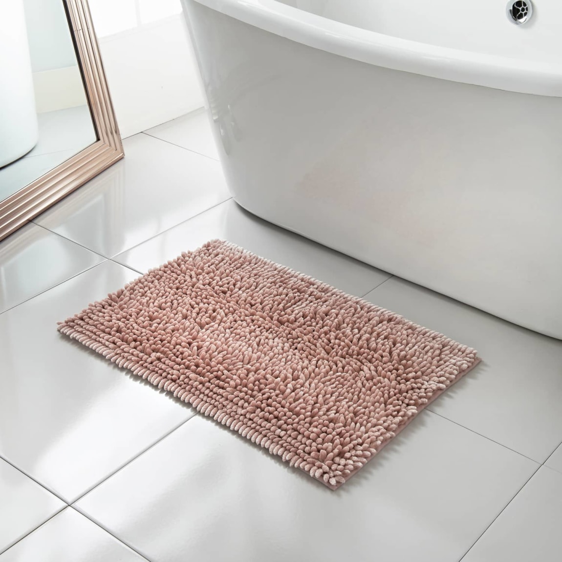 Chenille Bath Mat 50 x 80cm Pink Bathroom Accessories B&M