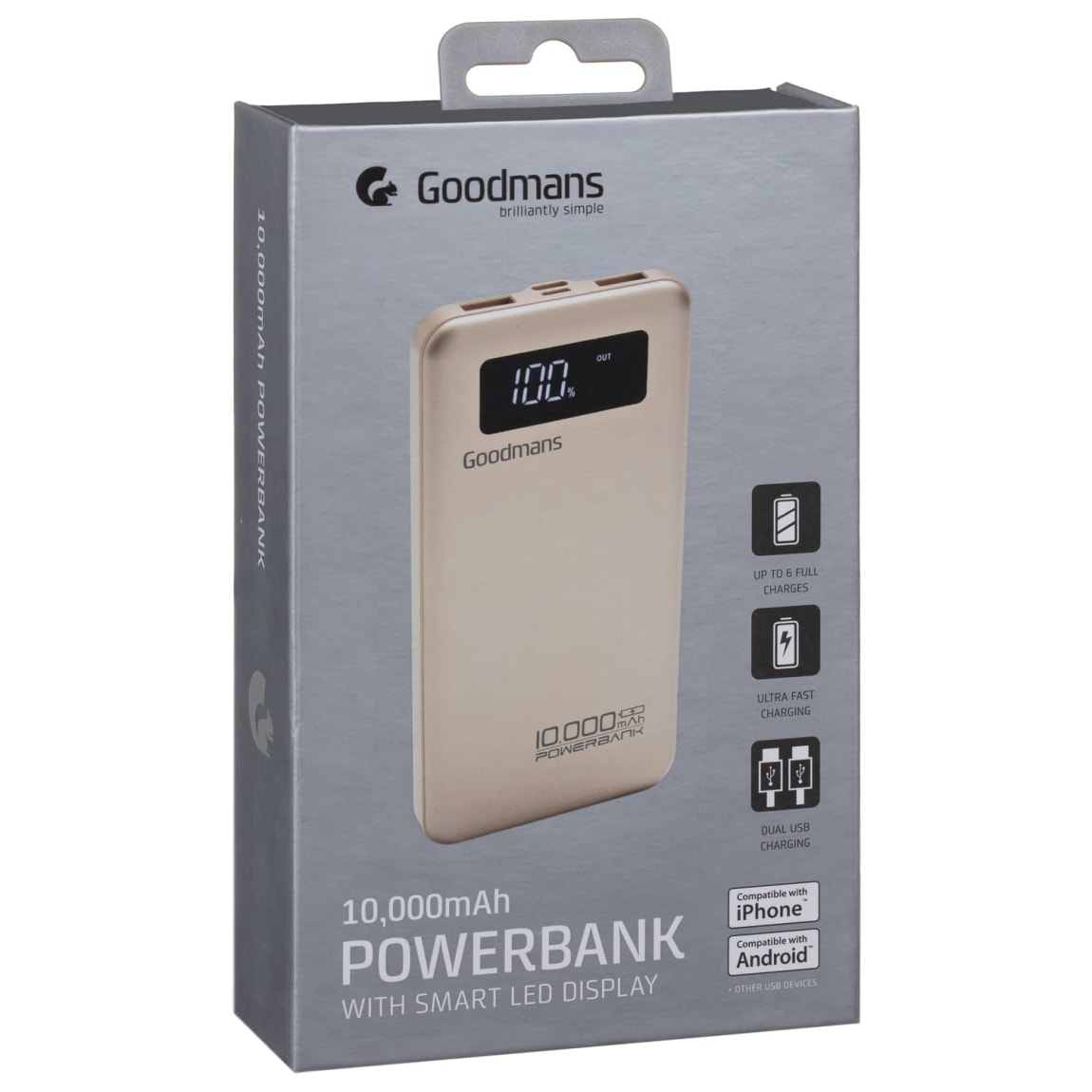 Goodmans Power Bank 10000mAh Gold Power Banks B&M
