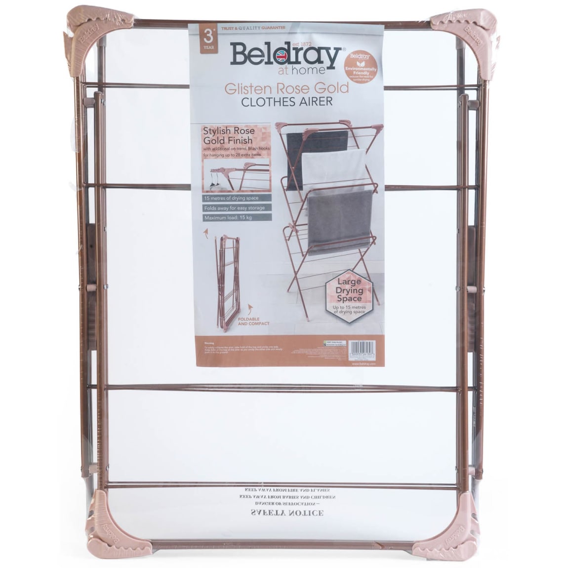 Beldray 3 Tier Clothes Airer Rose Gold Laundry B&M