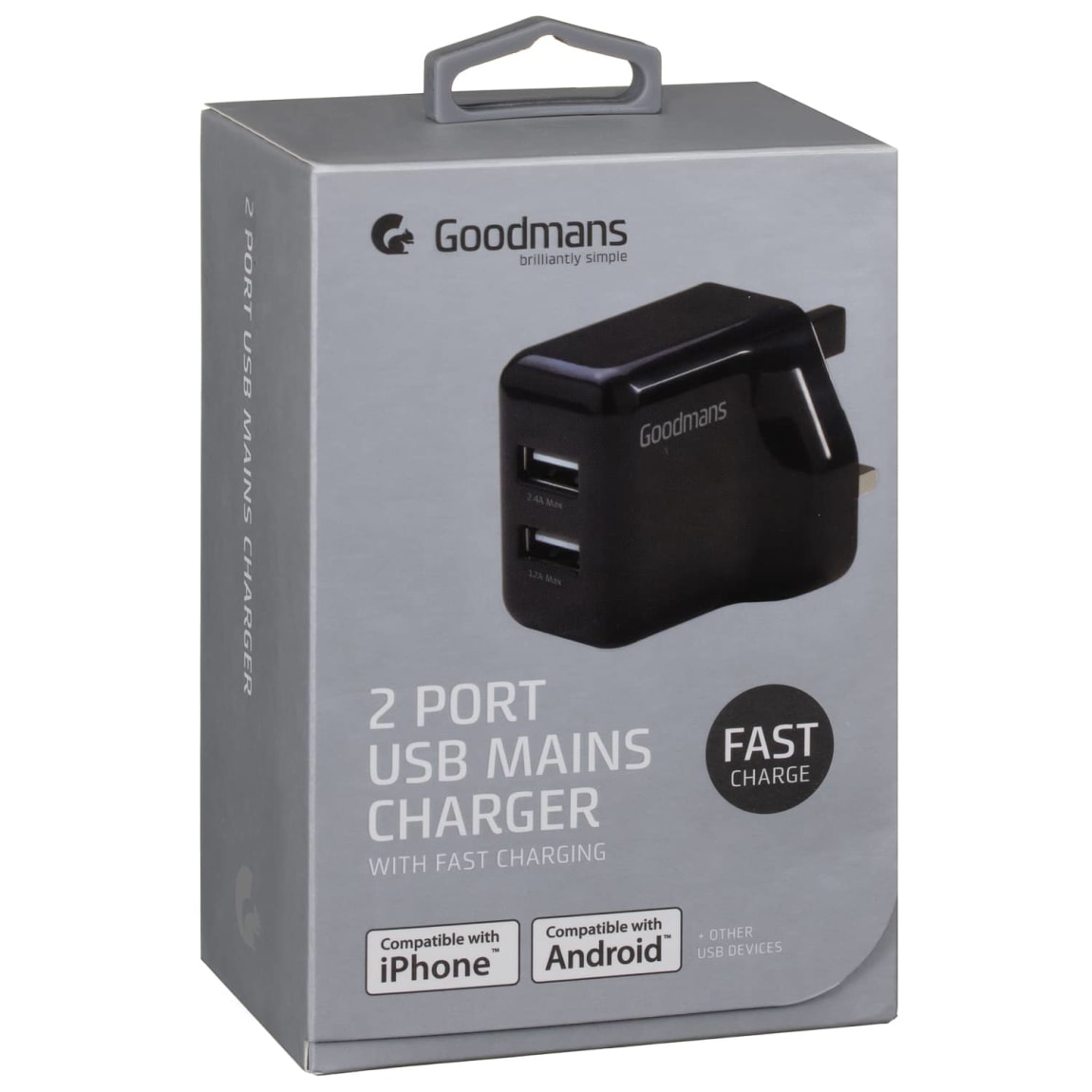 Goodmans 2 Port USB Fast Charger Black Chargers B&M
