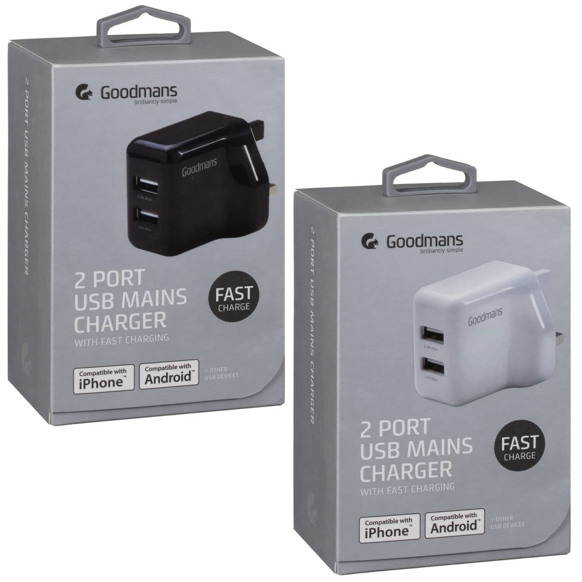 Goodmans 2 Port USB Fast Charger Black Chargers B&M