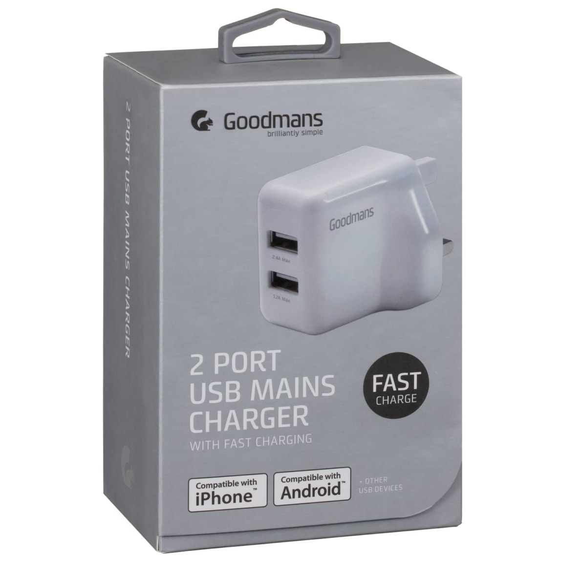 Goodmans 2 Port USB Fast Charger White Chargers B&M
