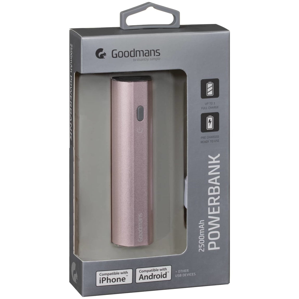 Goodmans Power Bank 2500mAh Rose Gold Power Banks B&M